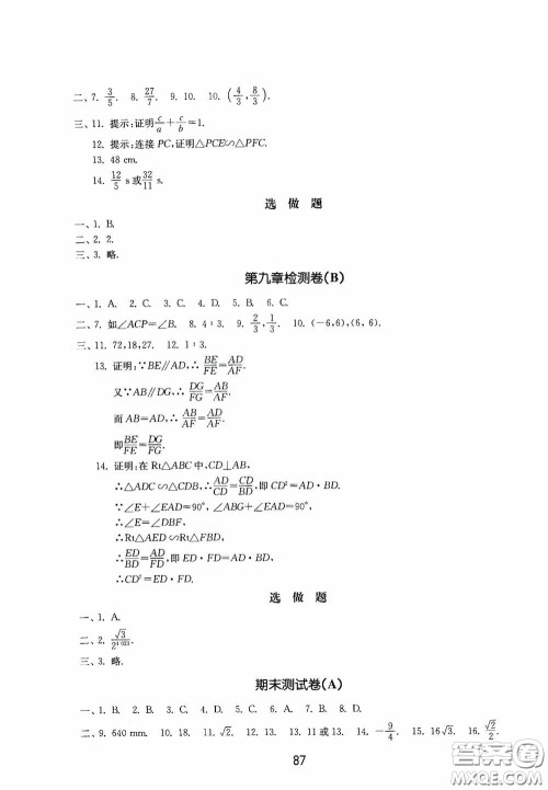 山东教育出版社2020初中基础训练八年级数学下册54学制答案