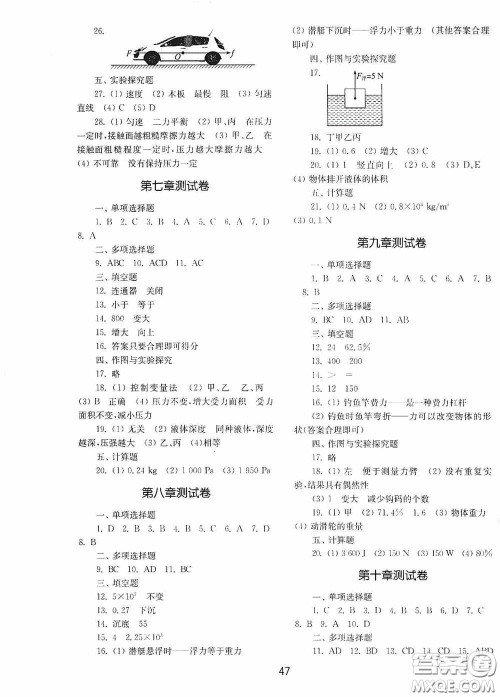 山东教育出版社2020初中基础训练八年级物理下册54学制答案