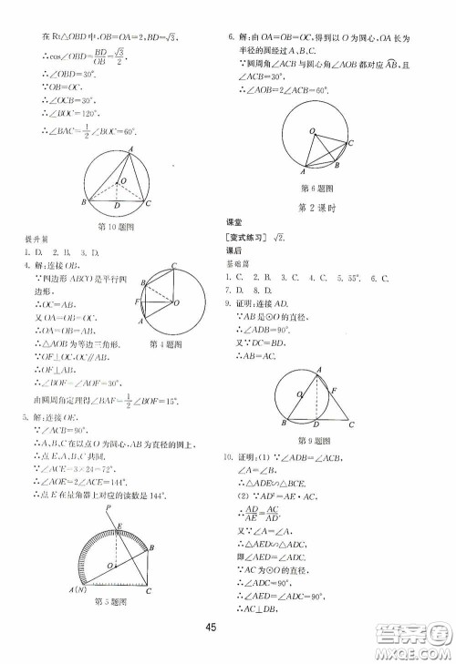 山东教育出版社2020初中基础训练九年级数学下册54学制答案