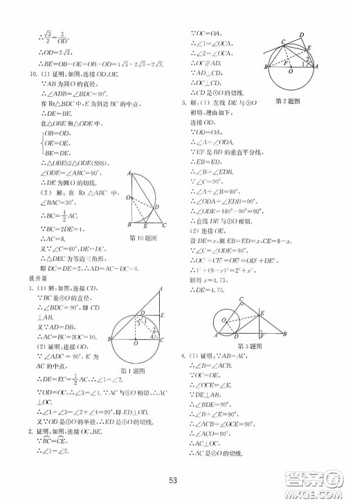 山东教育出版社2020初中基础训练九年级数学下册54学制答案