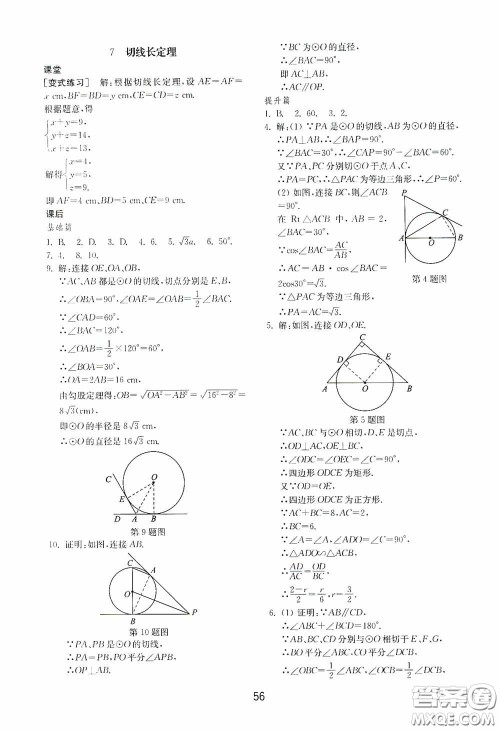 山东教育出版社2020初中基础训练九年级数学下册54学制答案