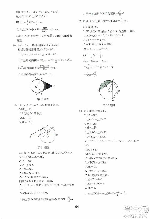 山东教育出版社2020初中基础训练九年级数学下册54学制答案