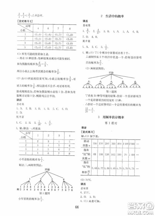 山东教育出版社2020初中基础训练九年级数学下册54学制答案