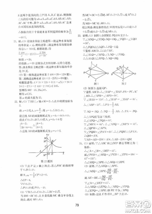 山东教育出版社2020初中基础训练九年级数学下册54学制答案