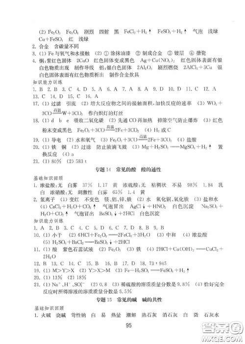 山东教育出版社2020初中基础训练九年级化学下册54学制答案