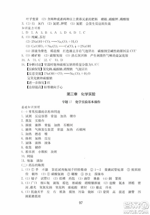 山东教育出版社2020初中基础训练九年级化学下册54学制答案