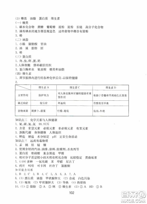 山东教育出版社2020初中基础训练九年级化学下册54学制答案