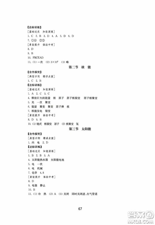 山东教育出版社2020初中基础训练九年级物理下册54学制答案