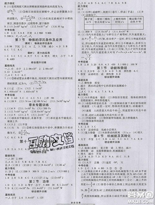 2020春高效课时通10分钟掌握课堂八年级物理下册人教版参考答案