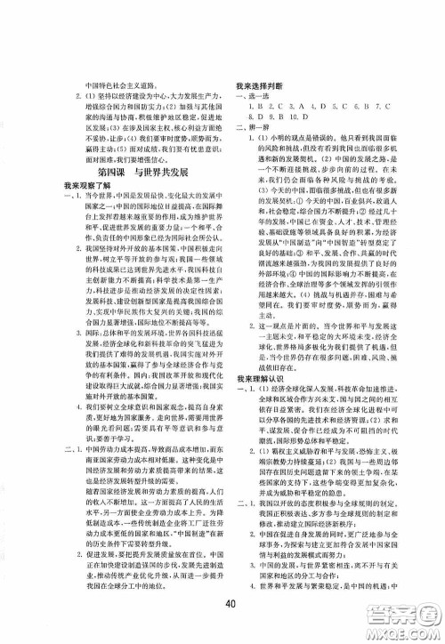 山东教育出版社2020初中基础训练九年级道德与法治下册54学制答案