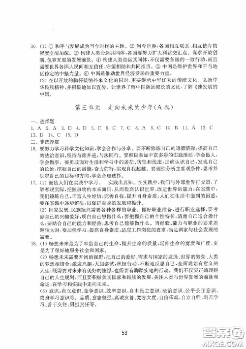 山东教育出版社2020初中基础训练九年级道德与法治下册54学制答案