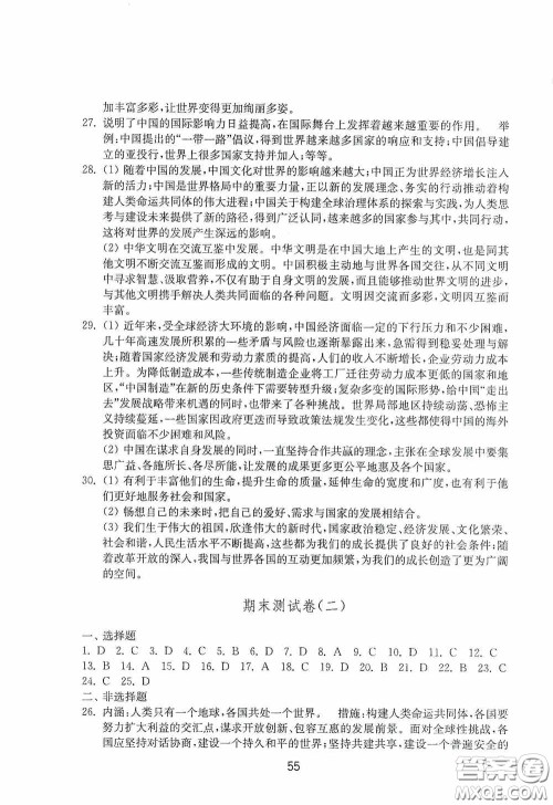 山东教育出版社2020初中基础训练九年级道德与法治下册54学制答案