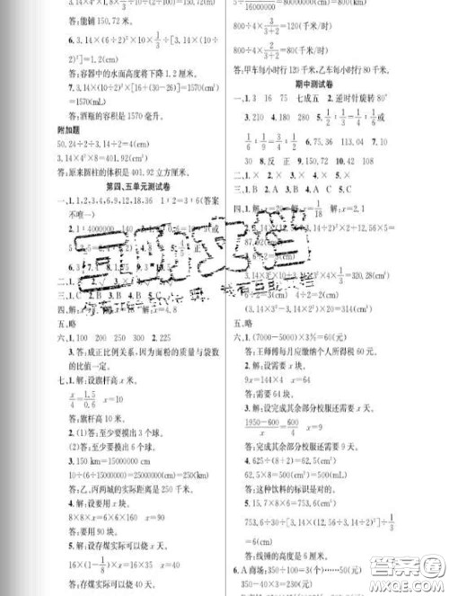 湖北科学技术出版社2020新版课时夺冠六年级数学下册人教版答案 湖北科学技术出版社2020新版课时夺冠六年级数学下册人教版答案