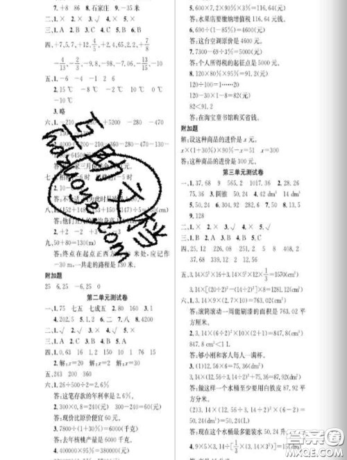 湖北科学技术出版社2020新版课时夺冠六年级数学下册人教版答案 湖北科学技术出版社2020新版课时夺冠六年级数学下册人教版答案