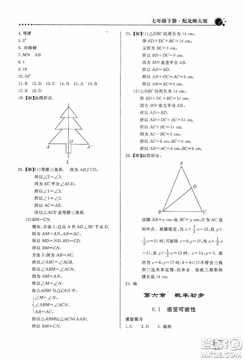 北京教育出版社2020新课堂同步训练七年级数学下册北师大版答案 北京教育出版社2020新课堂同步训练七年级数学下册北师大版答案