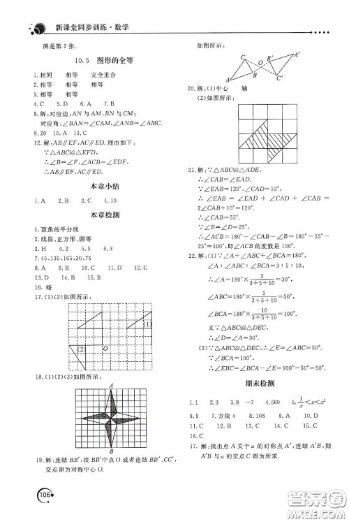 北京教育出版社2020新课堂同步训练七年级数学下册华东师大版答案