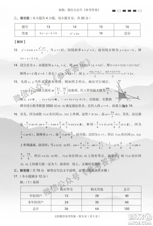 云南师大附中2020届高考适应性月考卷七文科数学答案