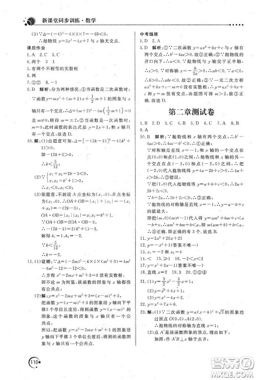 北京教育出版社2020新课堂同步训练九年级数学下册北师大版答案