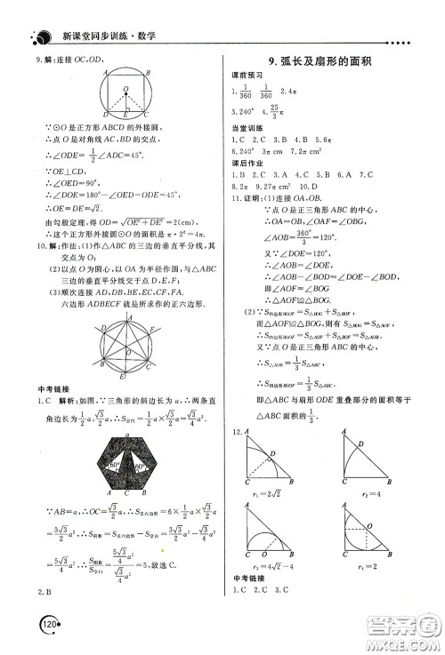 北京教育出版社2020新课堂同步训练九年级数学下册北师大版答案