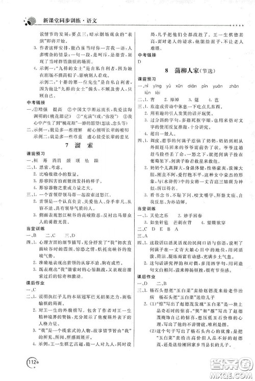 北京教育出版社2020新课堂同步训练九年级语文下册人民教育版答案