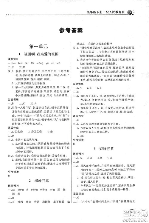 北京教育出版社2020新课堂同步训练九年级语文下册人民教育版答案