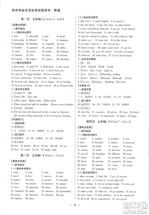 南方出版传媒2020南方新课堂初中毕业生学业考试指导书英语答案 南方出版传媒2020南方新课堂初中毕业生学业考试指导书英语答案