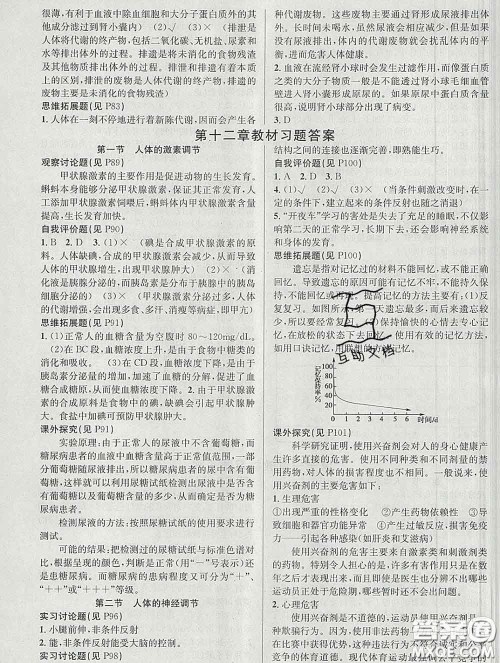 安徽师范大学出版社2020新版课时夺冠七年级生物下册苏教版答案