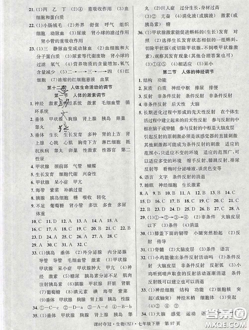 安徽师范大学出版社2020新版课时夺冠七年级生物下册苏教版答案 安徽师范大学出版社2020新版课时夺冠七年级生物下册苏教版答案