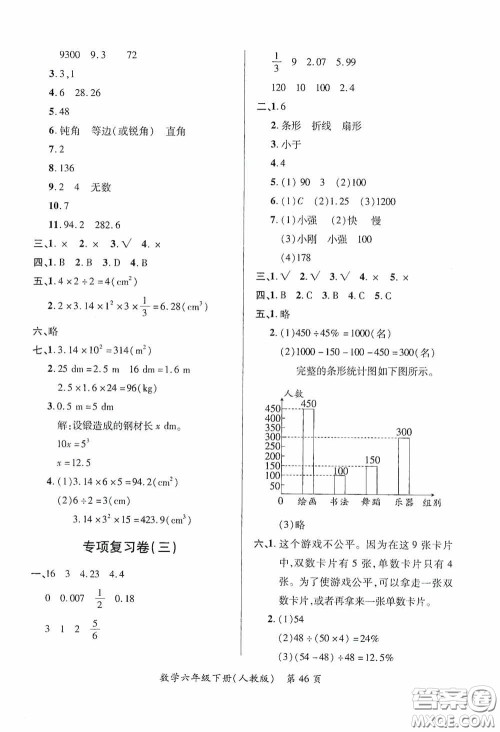 江西人民出版社2020一课一案创新导学六年级数学下册合订本人教版答案