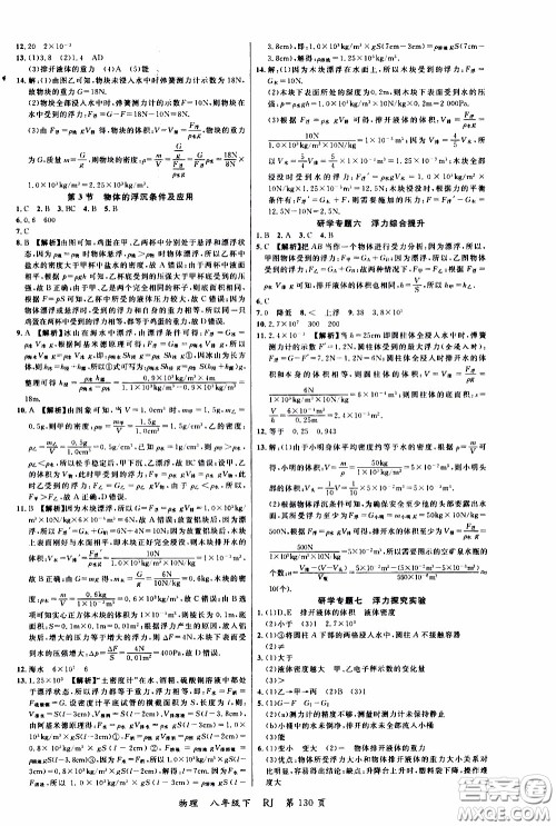 品至教育2020年一线课堂物理八年级下册人教版RJ参考答案