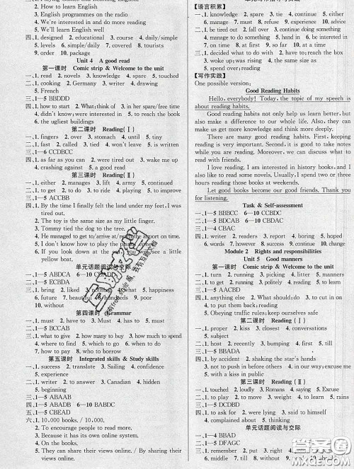 安徽师范大学出版社2020新版课时夺冠八年级英语下册牛津版答案 安徽师范大学出版社2020新版课时夺冠八年级英语下册牛津版答案