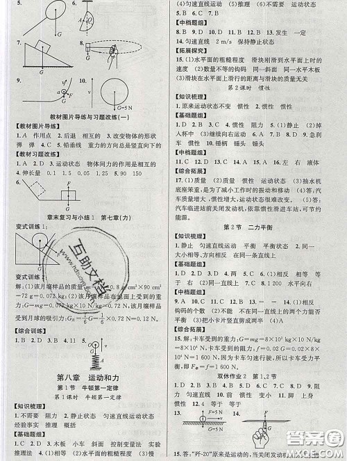 安徽师范大学出版社2020新版课时夺冠八年级物理下册人教版答案 安徽师范大学出版社2020新版课时夺冠八年级物理下册人教版答案