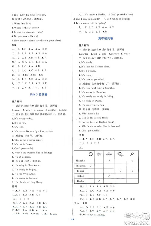 内蒙古大学出版社2020学习目标与检测四年级英语下册人教版答案 内蒙古大学出版社2020学习目标与检测四年级英语下册人教版答案