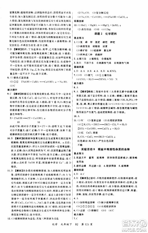 品至教育2020年一线课堂化学九年级下册人教版RJ参考答案