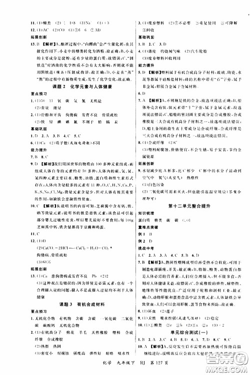 品至教育2020年一线课堂化学九年级下册人教版RJ参考答案