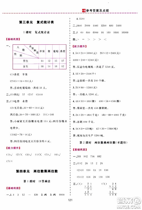 2020年三维数字课堂三年级数学下册人教版参考答案