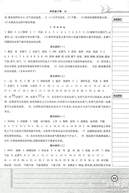 河北美术出版社2020课时练同步测评四年级数学下册人教版答案