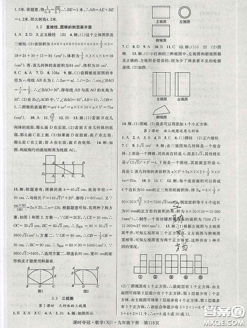 安徽师范大学出版社2020新版课时夺冠九年级数学下册湘教版答案