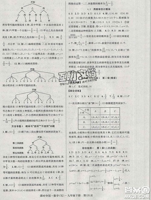 安徽师范大学出版社2020新版课时夺冠九年级数学下册湘教版答案