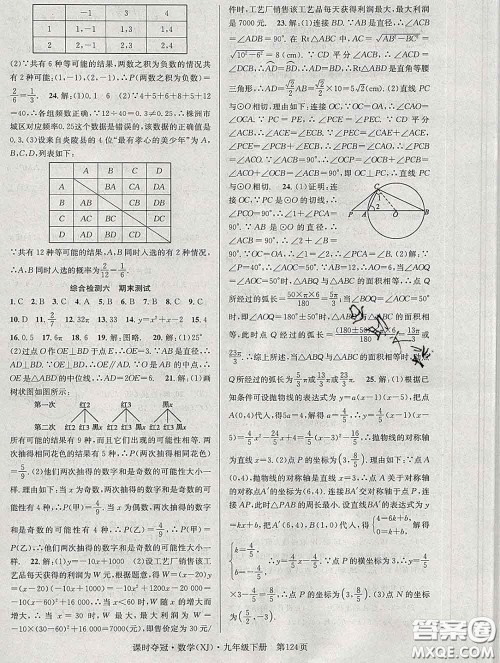 安徽师范大学出版社2020新版课时夺冠九年级数学下册湘教版答案 安徽师范大学出版社2020新版课时夺冠九年级数学下册湘教版答案