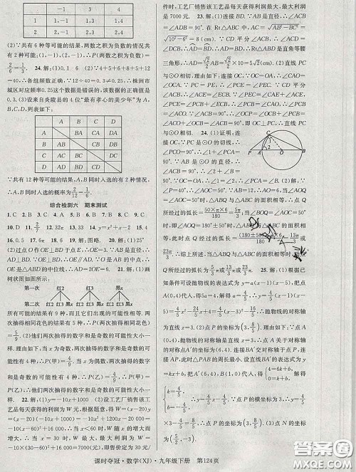 安徽师范大学出版社2020新版课时夺冠九年级数学下册湘教版答案