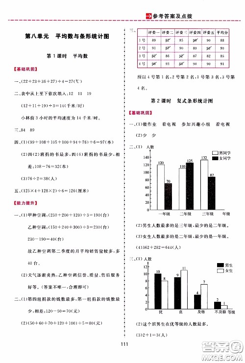 2020年三维数字课堂四年级数学下册人教版参考答案 2020年三维数字课堂四年级数学下册人教版参考答案