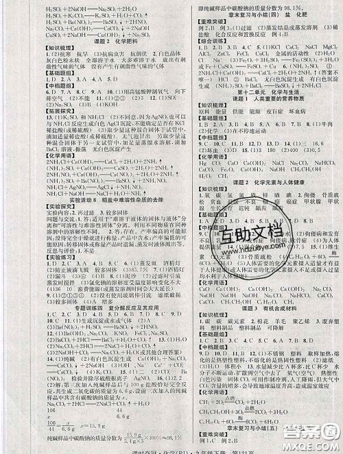 安徽师范大学出版社2020新版课时夺冠九年级化学下册人教版答案 安徽师范大学出版社2020新版课时夺冠九年级化学下册人教版答案