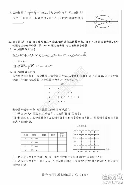 2020年东北三省四市一模理科数学试卷及答案