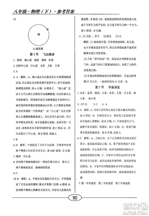 阳光出版社2020新编随堂10分钟八年级物理下册HY版答案