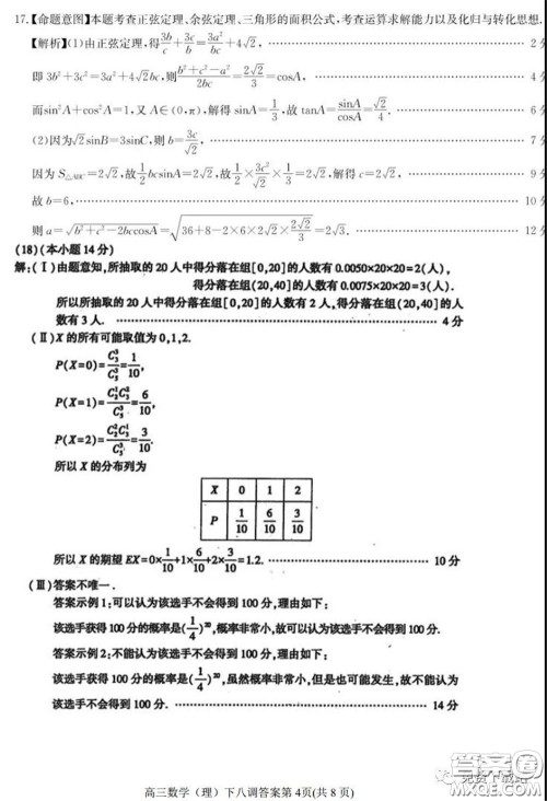 衡水中学2020年高三下学期第八次调研考试理科数学试题及答案