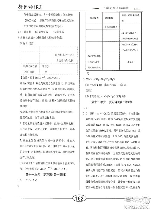 阳光出版社2020新编随堂10分钟九年级化学全一册人教版答案