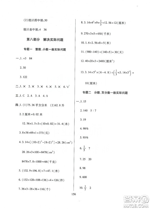 全国百所著名中学2020年小升初招生分班真题分类卷数学答案