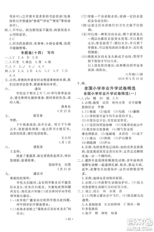 小学毕业升学必做的专项卷及真题卷语文答案