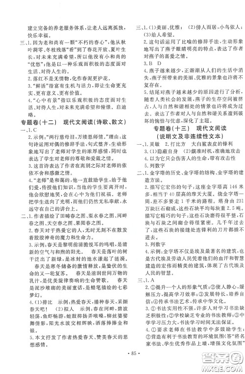 小学毕业升学必做的专项卷及真题卷语文答案